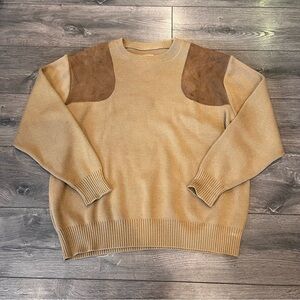Vintage Filson Mens Virgin Wool Sweater w/ Suede Shoulders Size XL Tan/brown